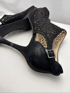 Alex Marie Women’s Sz9.5 Rhinestone Black Beaded Open-Toe Heels #0294